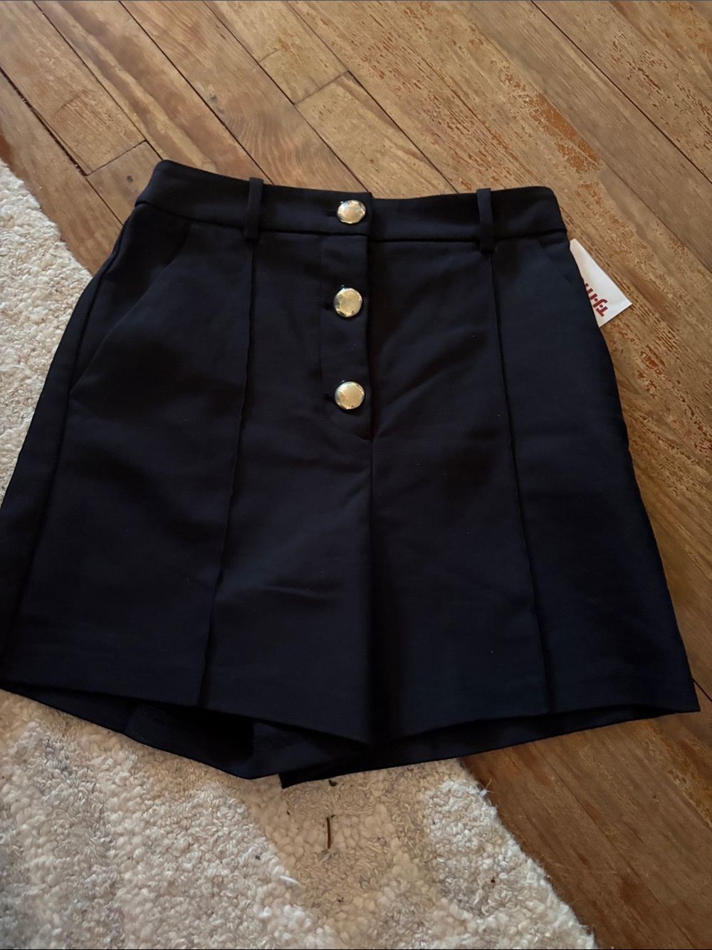 Zara Black High-Waist Skort with Gold Buttons